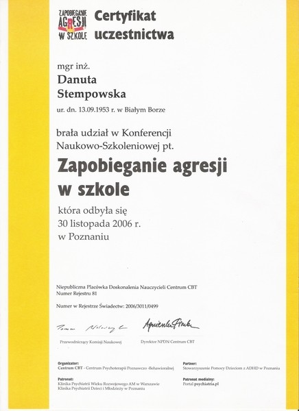 Certyfikat 2006 CBT Poznań