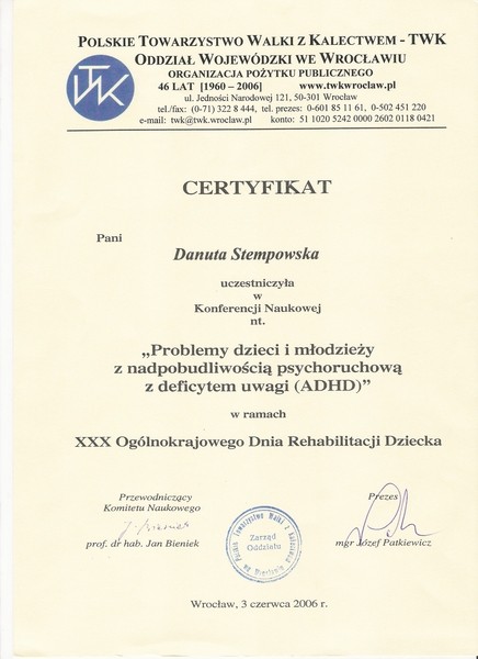 Certyfikat 2006 TWK Wrocław