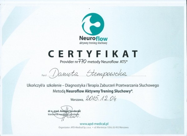 CAPD 2015 APD Medical Neuroflow certyfikat