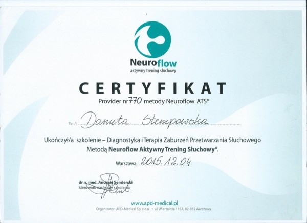 CAPD 2015 APD Medical Neuroflow certyfikat