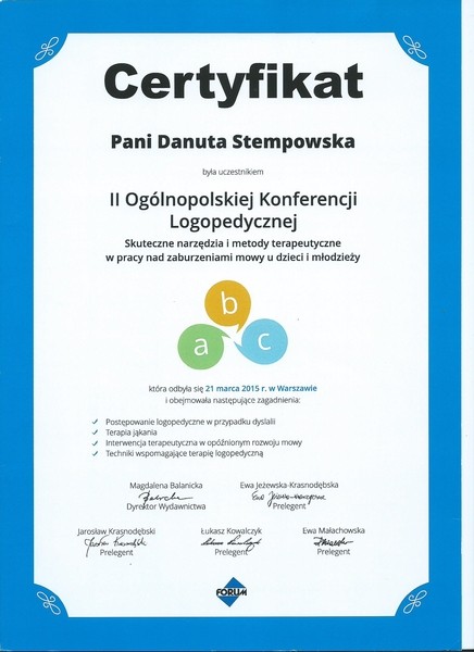 Certyfikat Logopedia 2015-03 Forum 