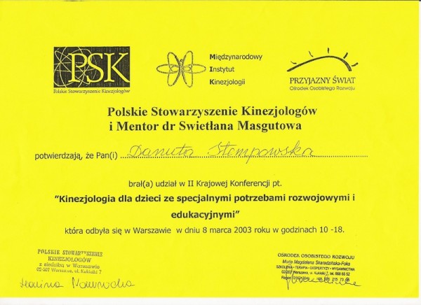 Kinezjologia Edukacyjna 2003 Warszawa