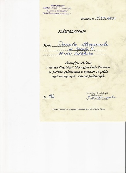 Kinezjologia Edukacyjna 2001 Świebodzice