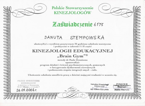 Kinezjologia Edukacyjna 2002 Brain Gym