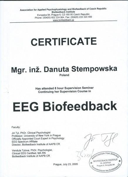 EEG BFB 2005 Praga Certyfikat