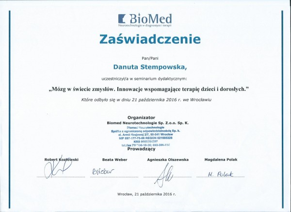 EEG BFB 2016 Mózg w Świecie Zmysłów Biomed Stempowska