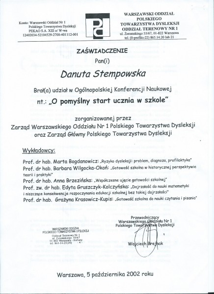 PTD 2002 X Dysleksja Konferencja Stempowska