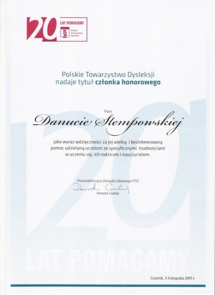 PTD 2011 Tytuł członka honorowego dla Danuty Stempowskiej