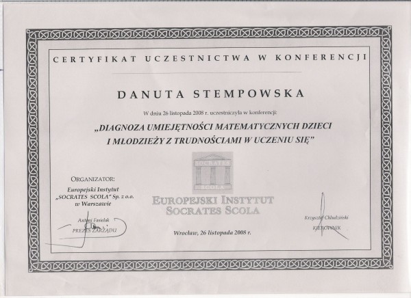 Dyskalkulia 2008 Diagnoza Wrocław konferencja Stempowska